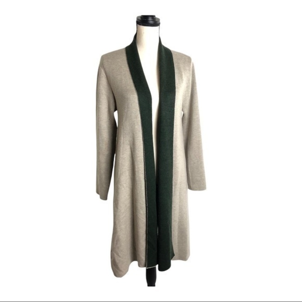 Vertigo Open Front Long Beige Green Duster Size S
